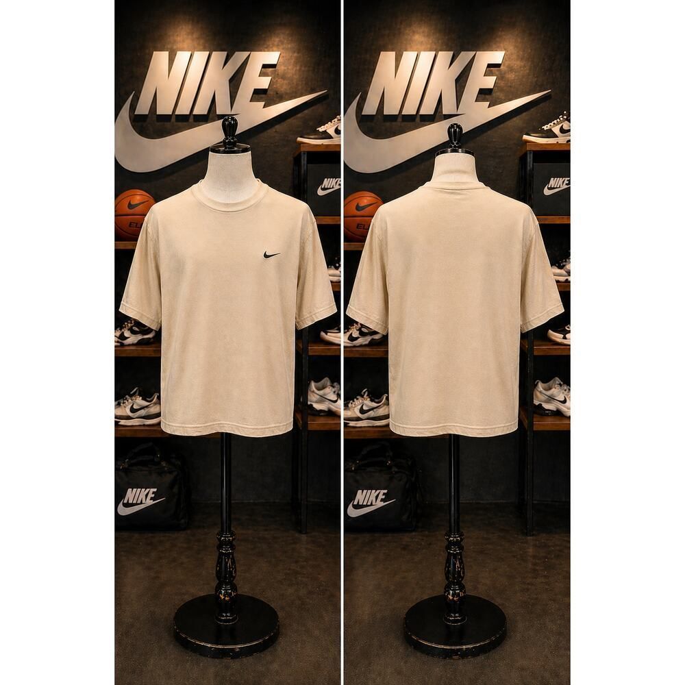 Vintage 90s Nike Mini Swoosh Tee Beige Neutral Essential Shirt Men’s L